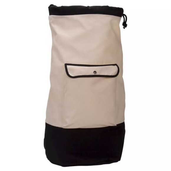 Household Essentials Backpack Duffel Laundry Bag Canvas Drawstring Cream/Black. - Picture 1 of 3